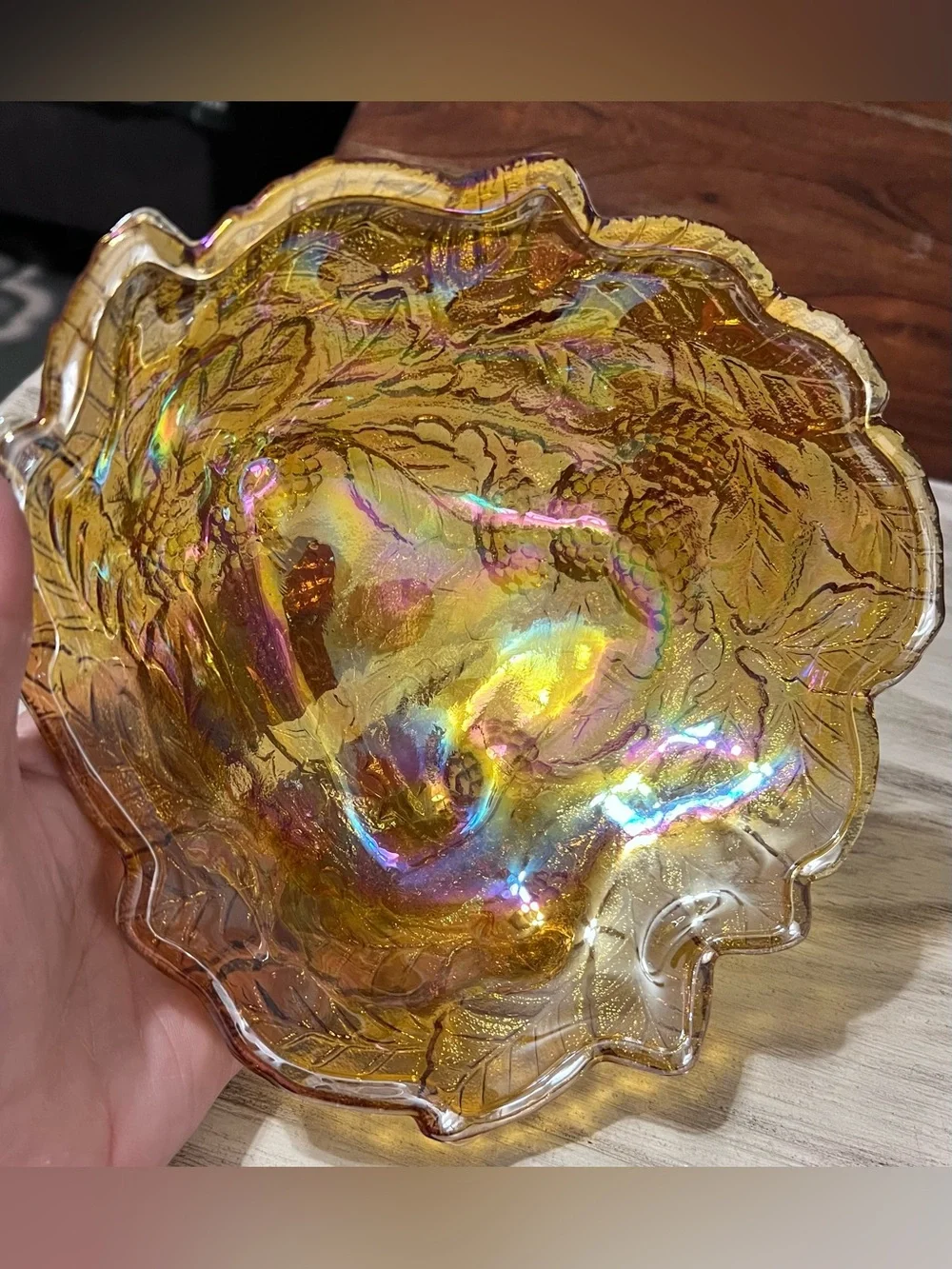 Vintage Indiana Glass Loganberry Marigold Carnival Glass Bowl 7”